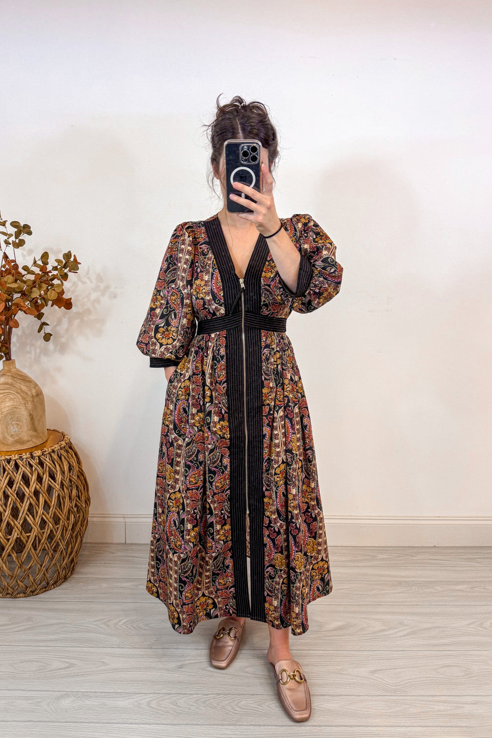 entro paisley fall print floral Thanksgiving dress pockets