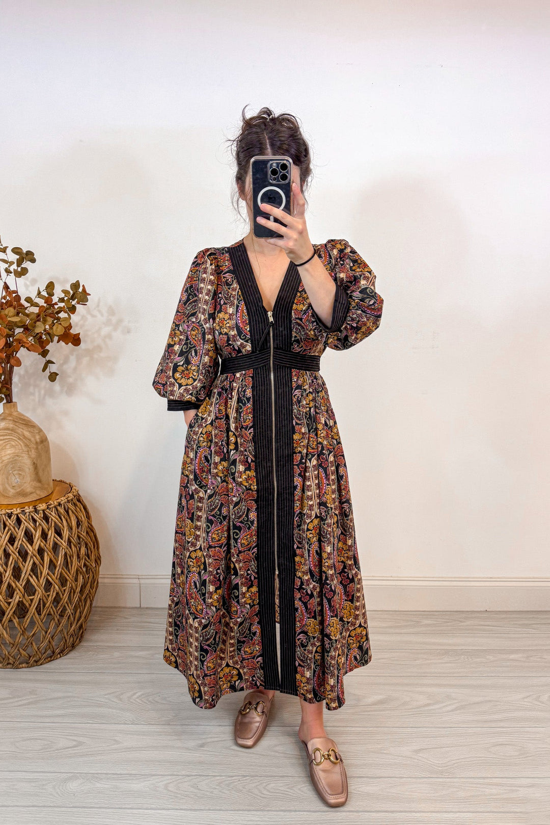 entro paisley fall print floral Thanksgiving dress pockets