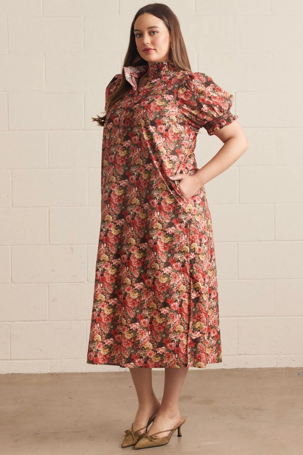 entro fall plus size floral print midi dress