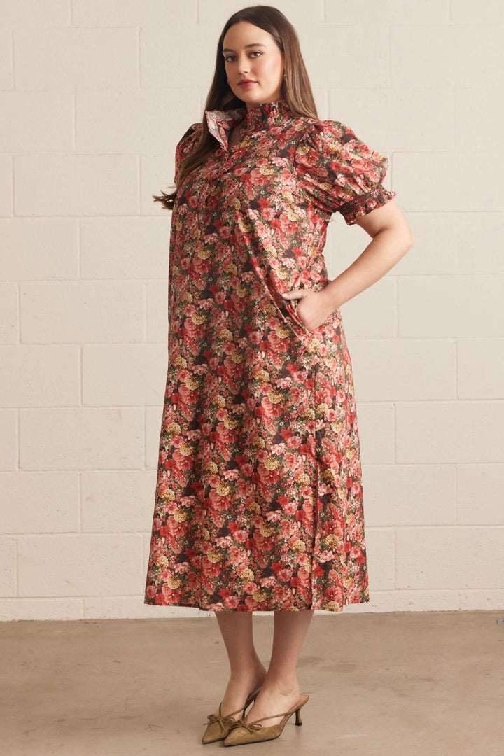 entro fall plus size floral print midi dress