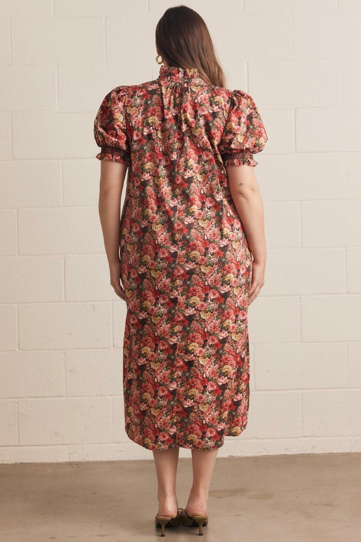 entro plus size brown floral print midi dress