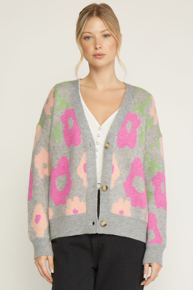 entro floral grey pink sweater cardigan