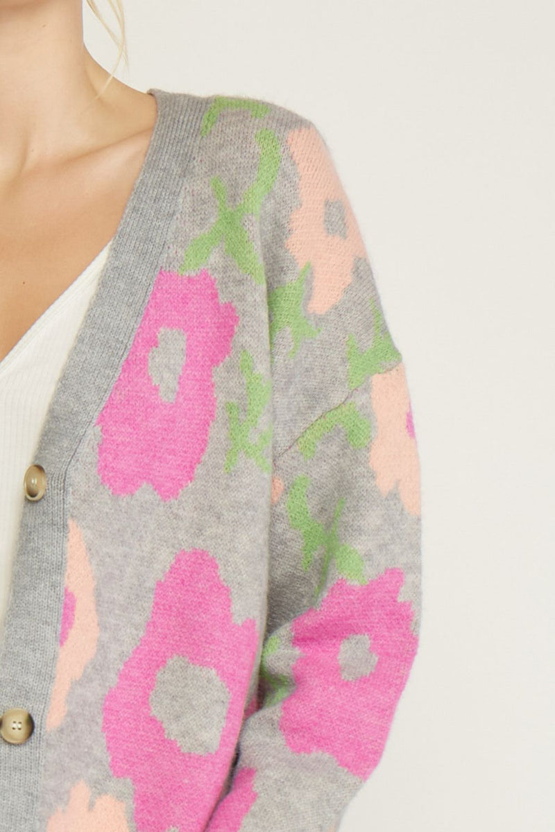 entro floral grey pink sweater cardigan