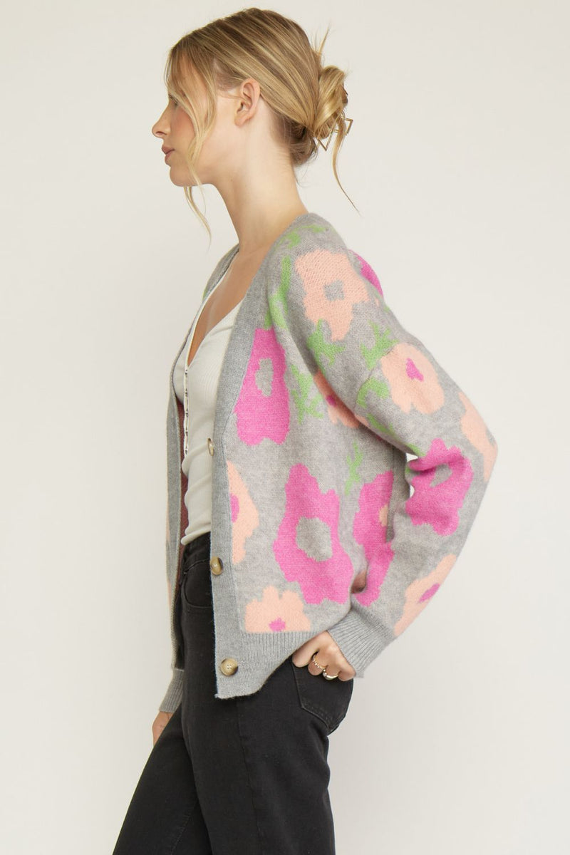 entro floral grey pink sweater cardigan