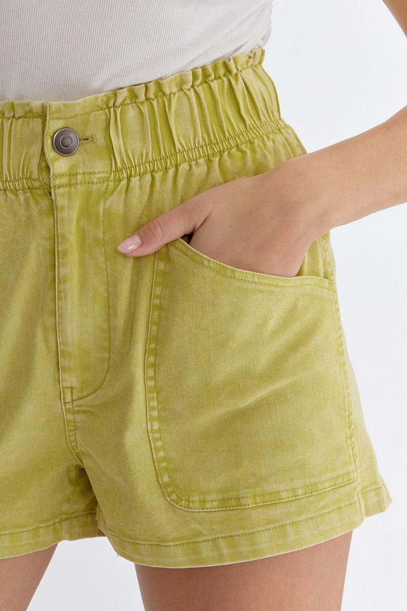 Entro lime twill elastic waistband shorts