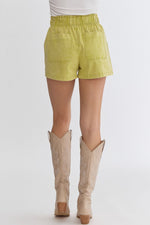 Entro lime twill elastic waistband shorts