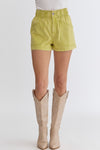 Entro lime twill elastic waistband shorts