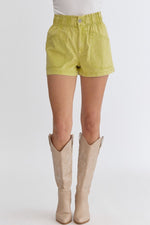 Entro lime twill elastic waistband shorts