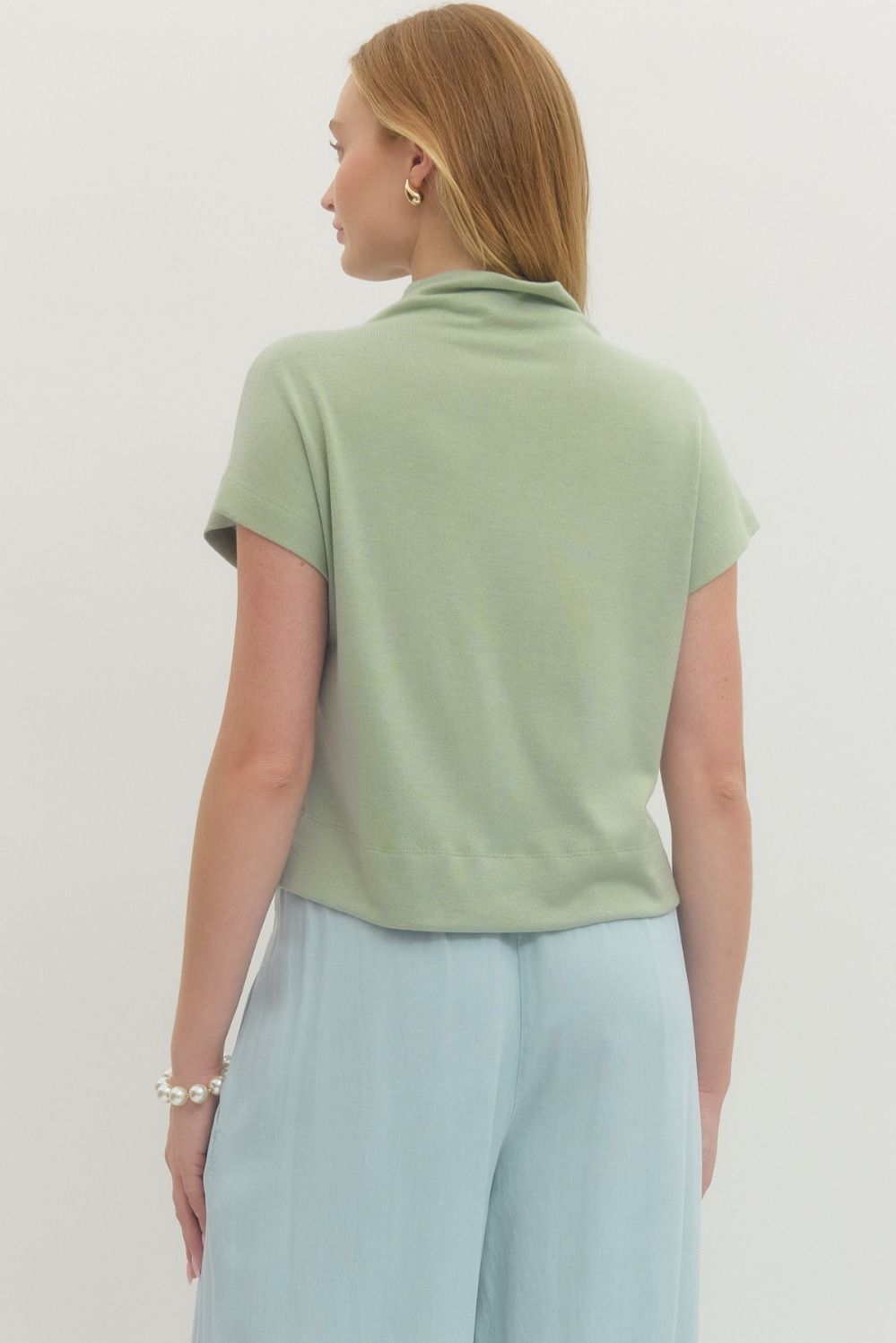 entro layering mock neck knit spring top mint green