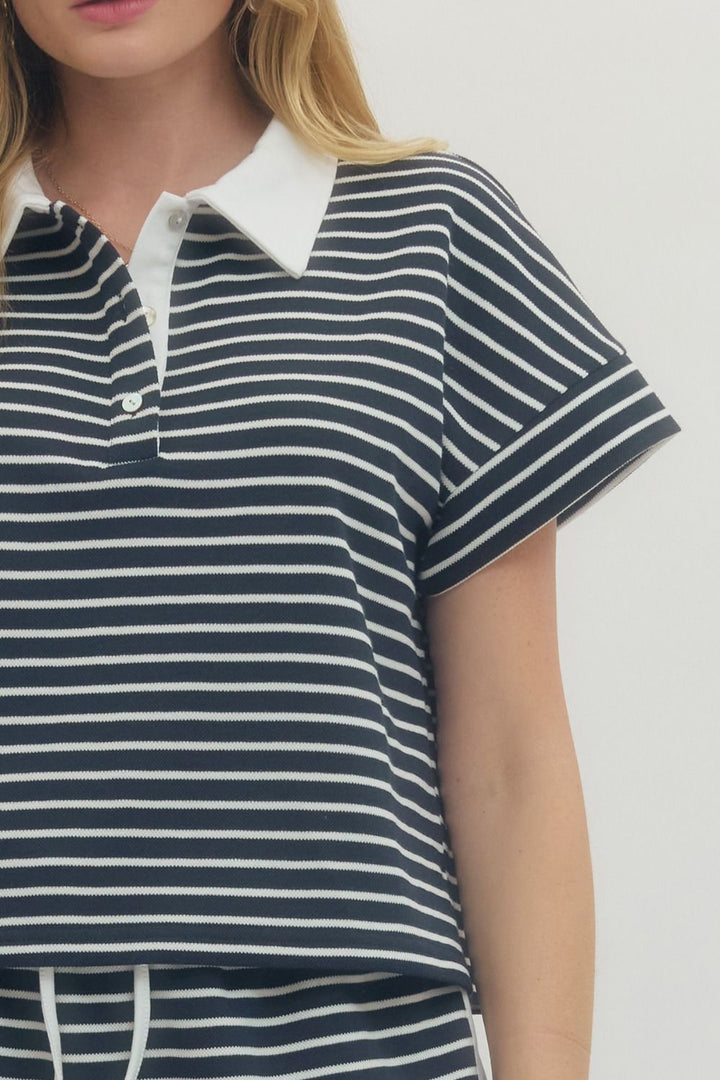 navy and white stripe top
