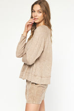 oatmeal long sleeve knit top entro