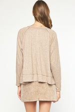 oatmeal long sleeve knit top entro