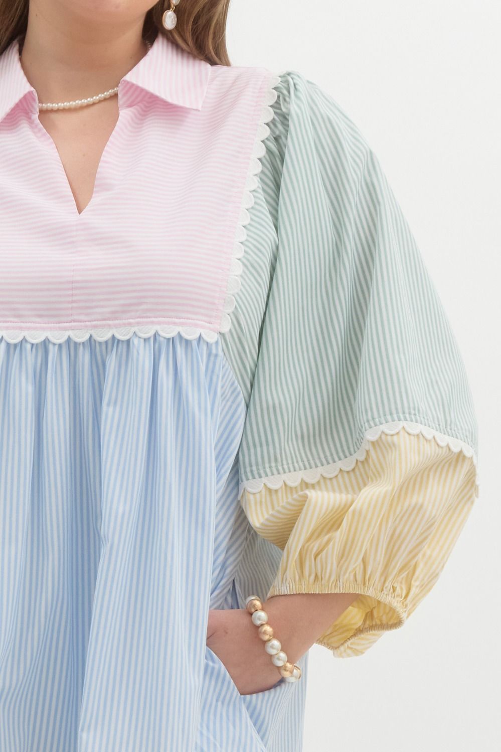 ENTRO PLUS SIZE pastel easter poplin cotton dress