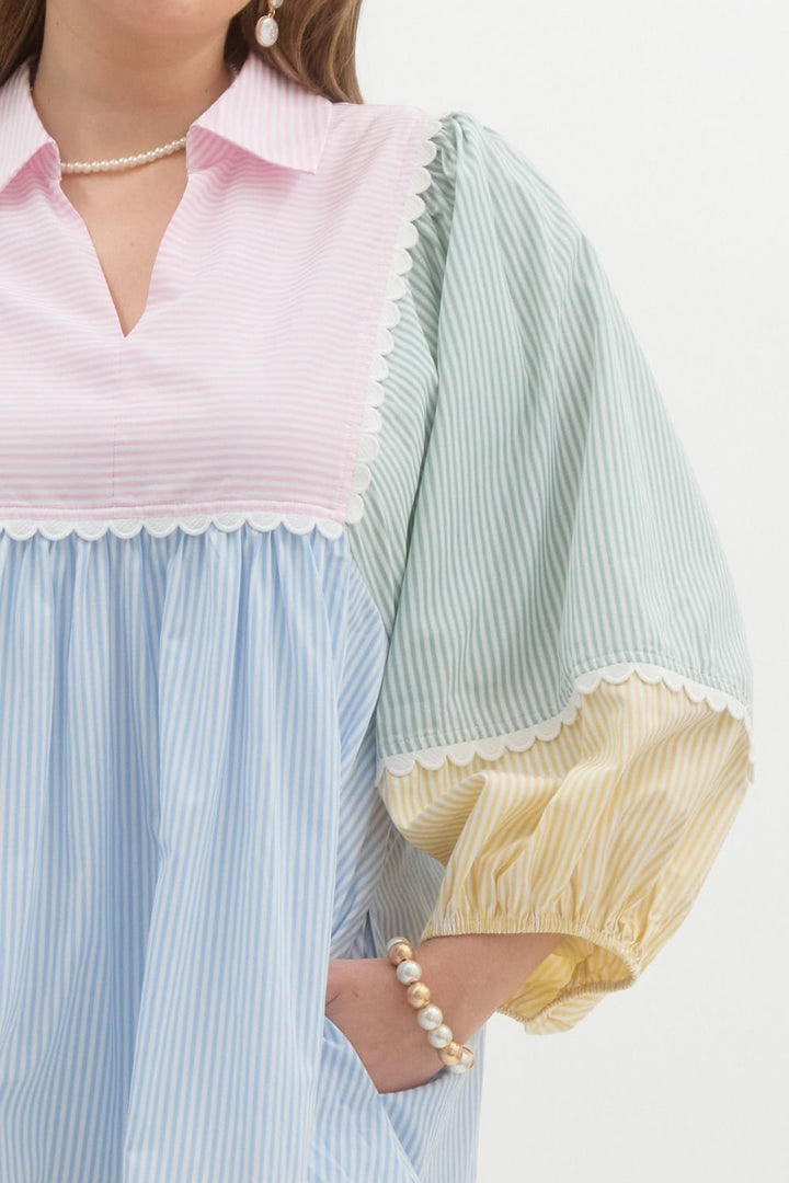 ENTRO PLUS SIZE pastel easter poplin cotton dress