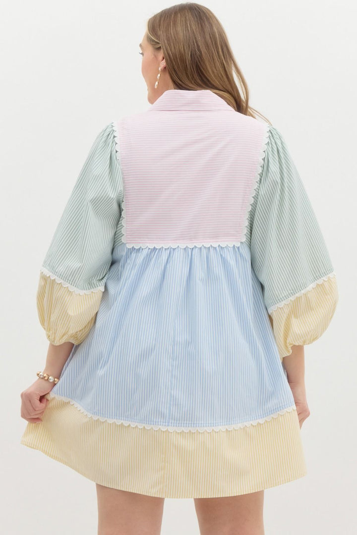 ENTRO PLUS SIZE pastel easter poplin cotton dress