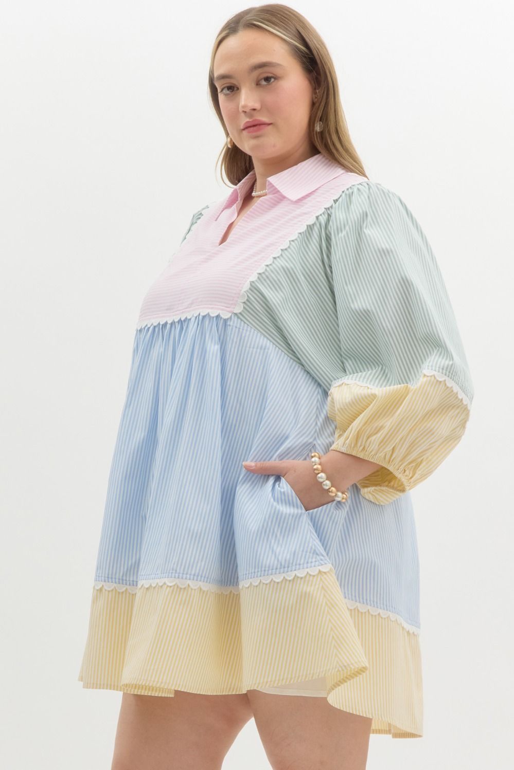 ENTRO PLUS SIZE pastel easter poplin cotton dress