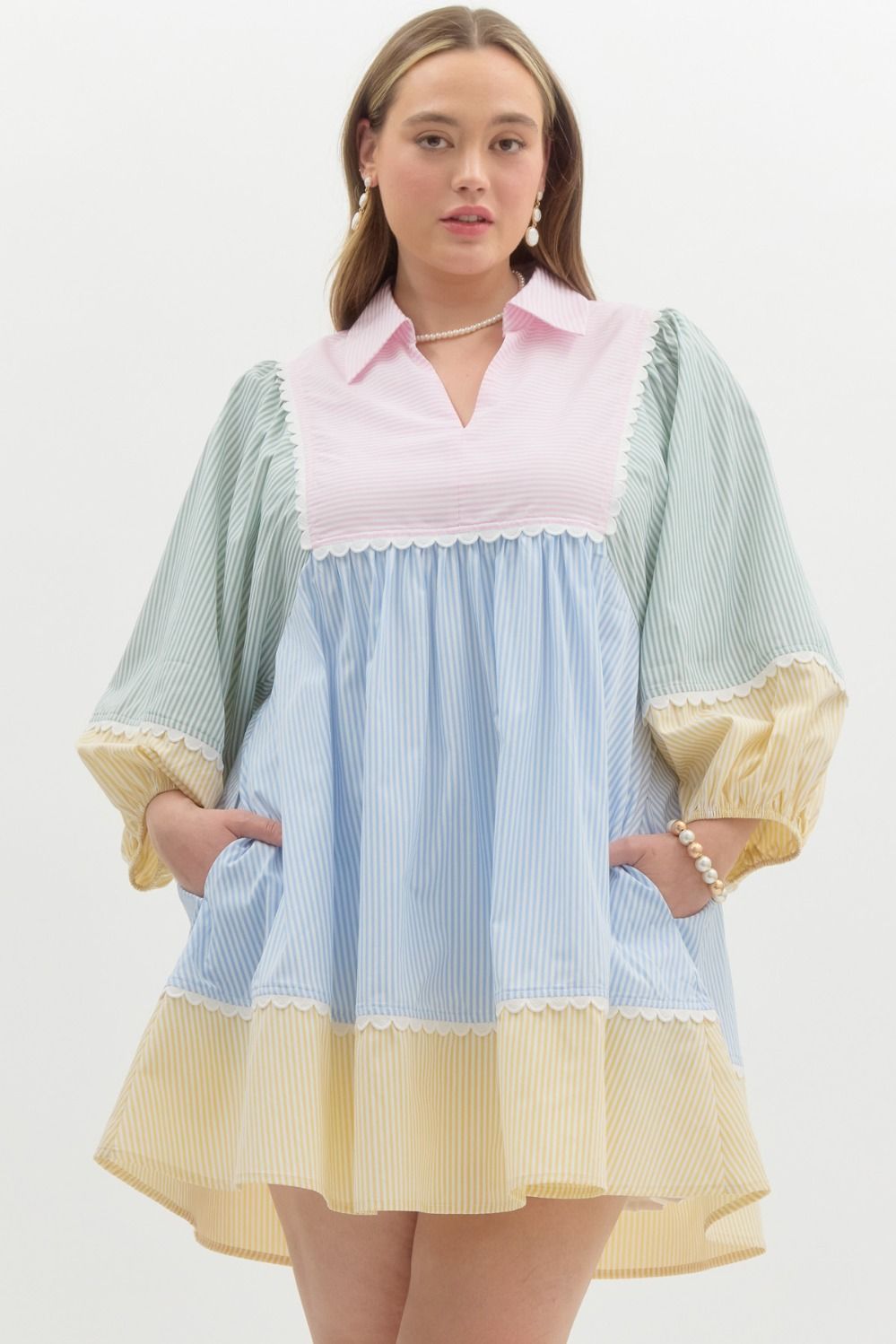 ENTRO PLUS SIZE pastel easter poplin cotton dress