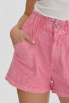 pink entro denim twill shorts