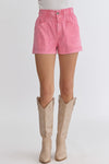 pink entro denim twill shorts