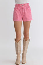 pink entro denim twill shorts