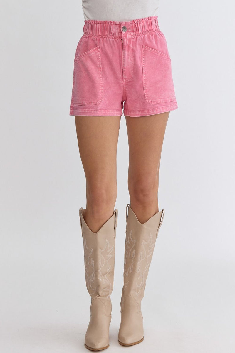 pink entro denim twill shorts