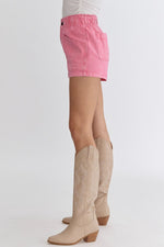 pink entro denim twill shorts