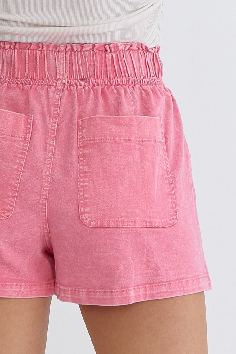 pink entro denim twill shorts