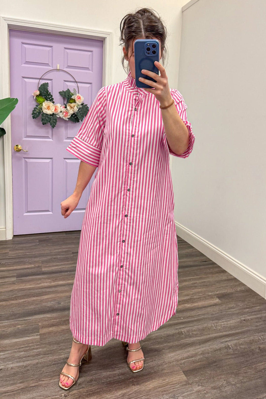 Women's pink and white midi dress