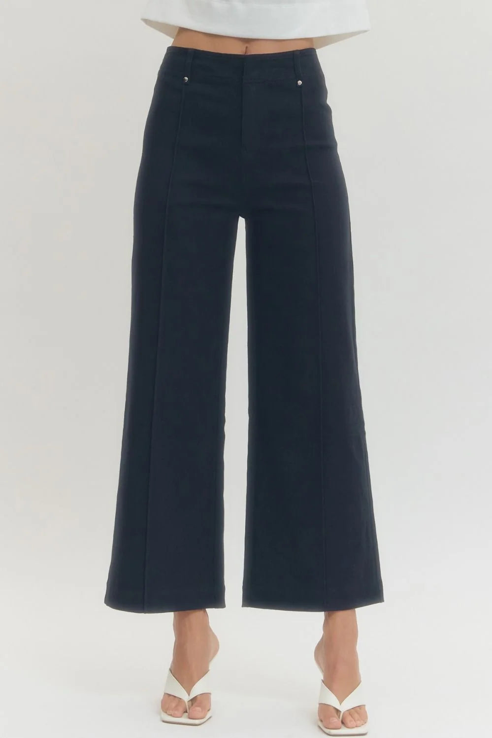 women's entro navy pintuck denim pants