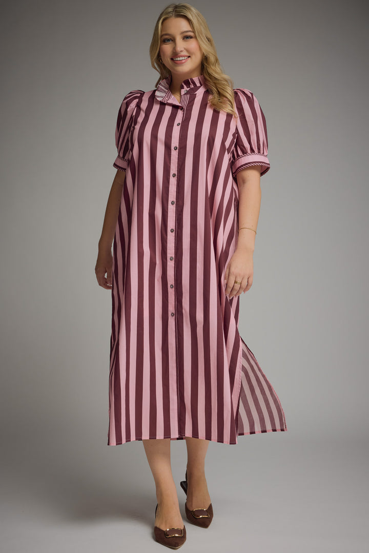 entro plum striped plus midi dress