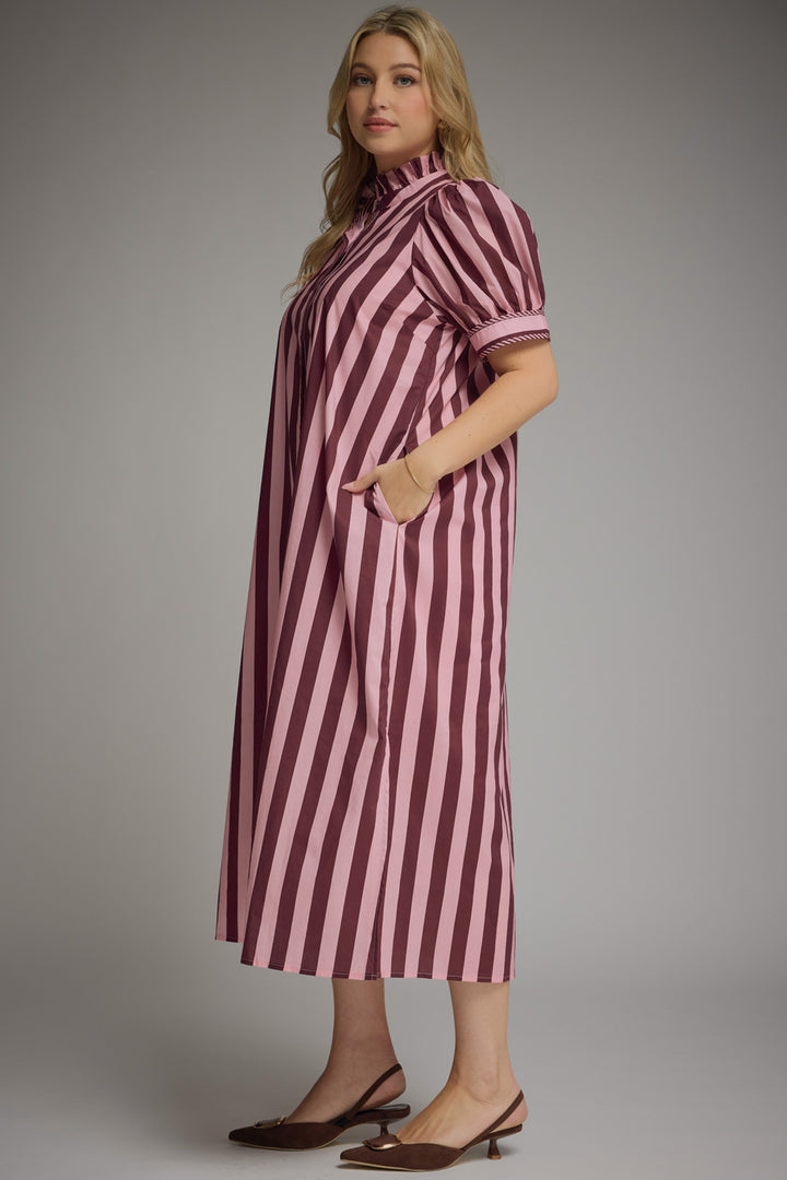entro plum pink striped plus midi dress
