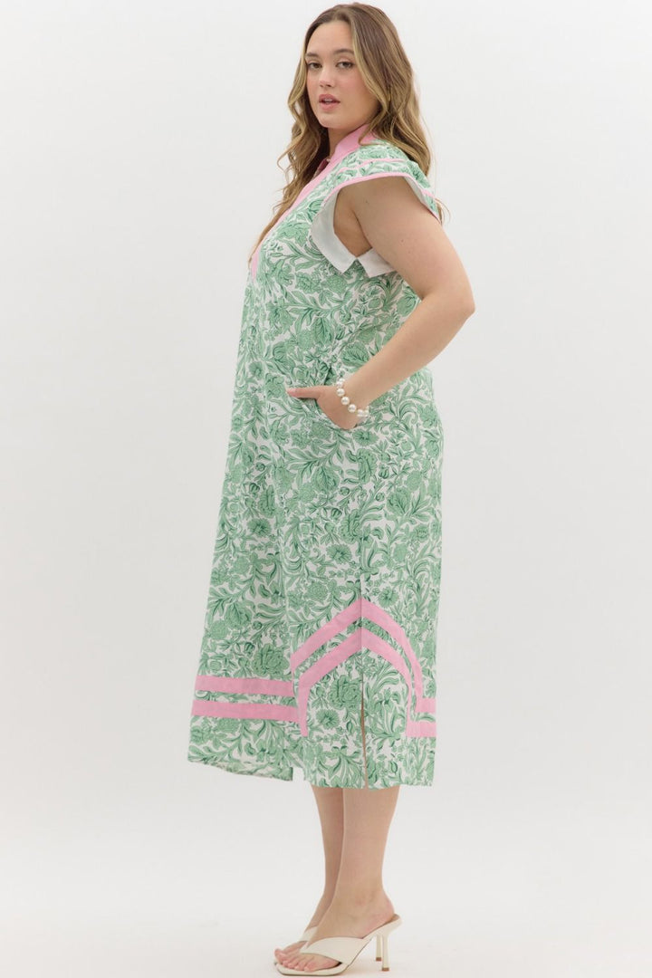 entro plus size floral green summer midi dress