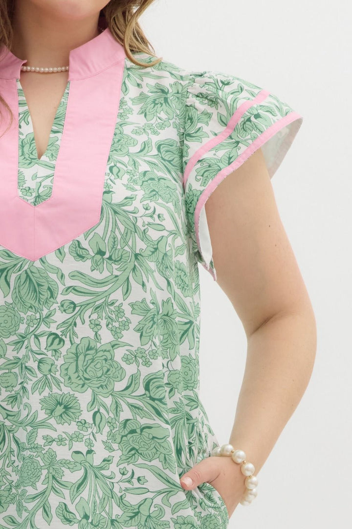 entro plus size floral green summer midi dress