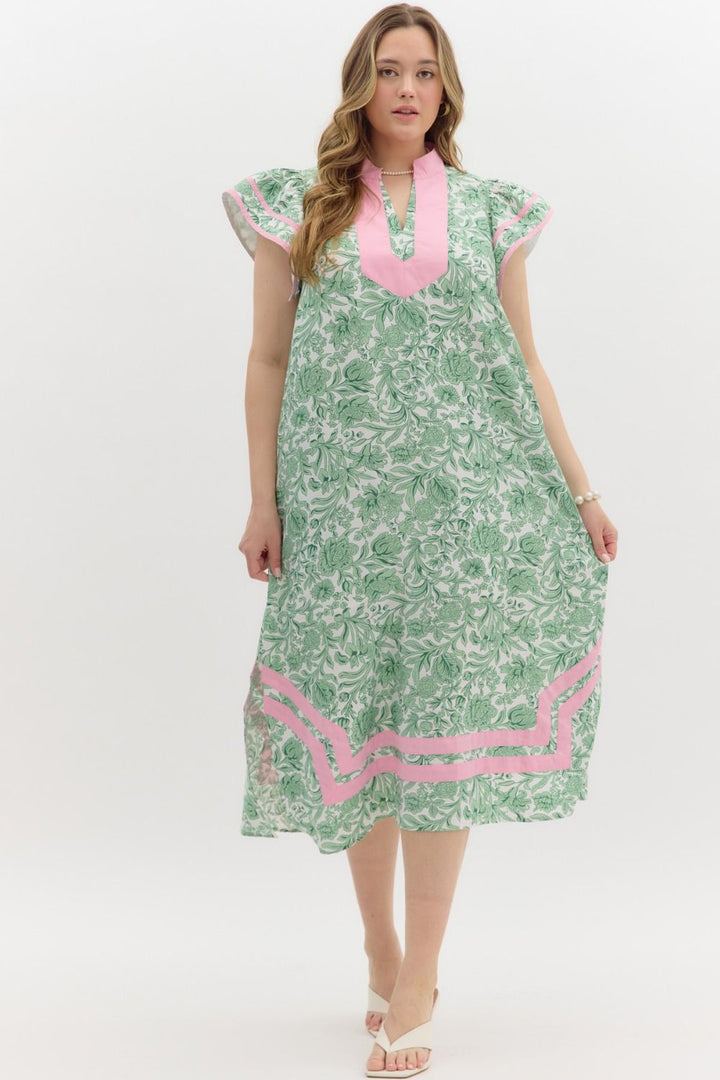 entro plus size floral green summer midi dress