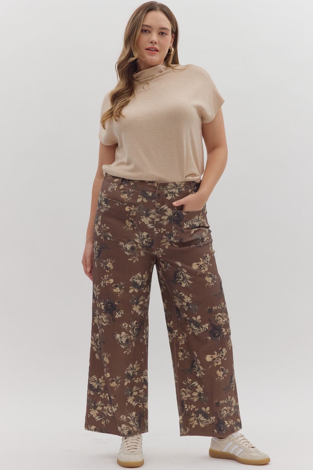 entro plus size brown fall floral pants full