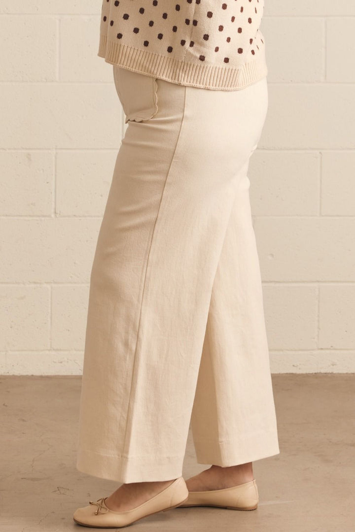 Entro plus size scalloped denim pants in ecru with wide legs