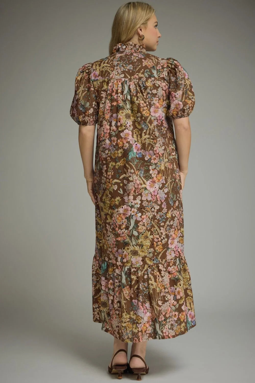 entro plus size floral brown dress with pockets