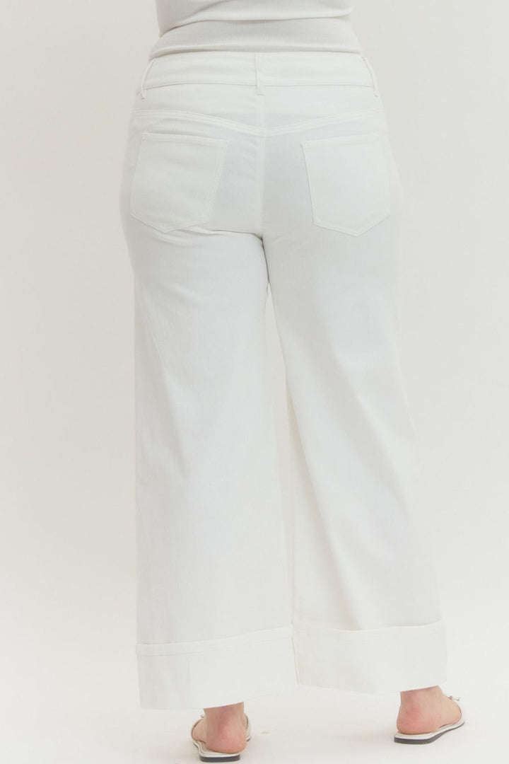 entro plus size white cuffed twill denim back