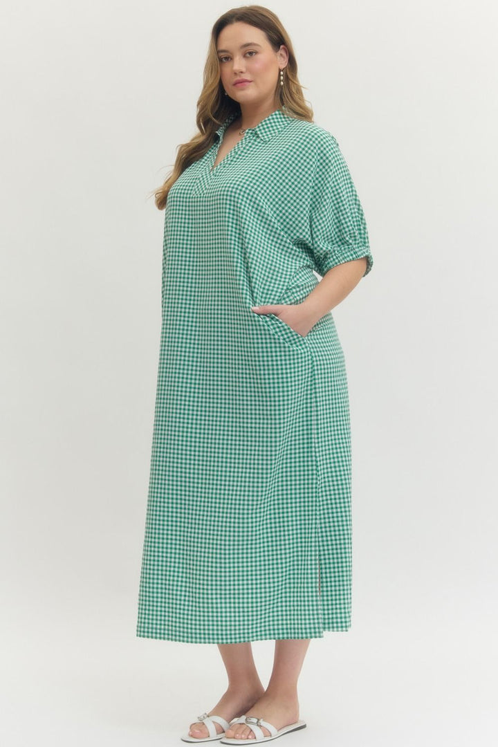 women's plus size entro kelly green gingham maxi dress