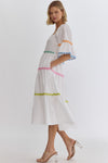 entro white ric rack trim midi dress colorful