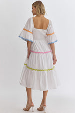 entro white ric rack trim midi dress colorful