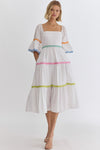 entro white ric rack trim midi dress colorful