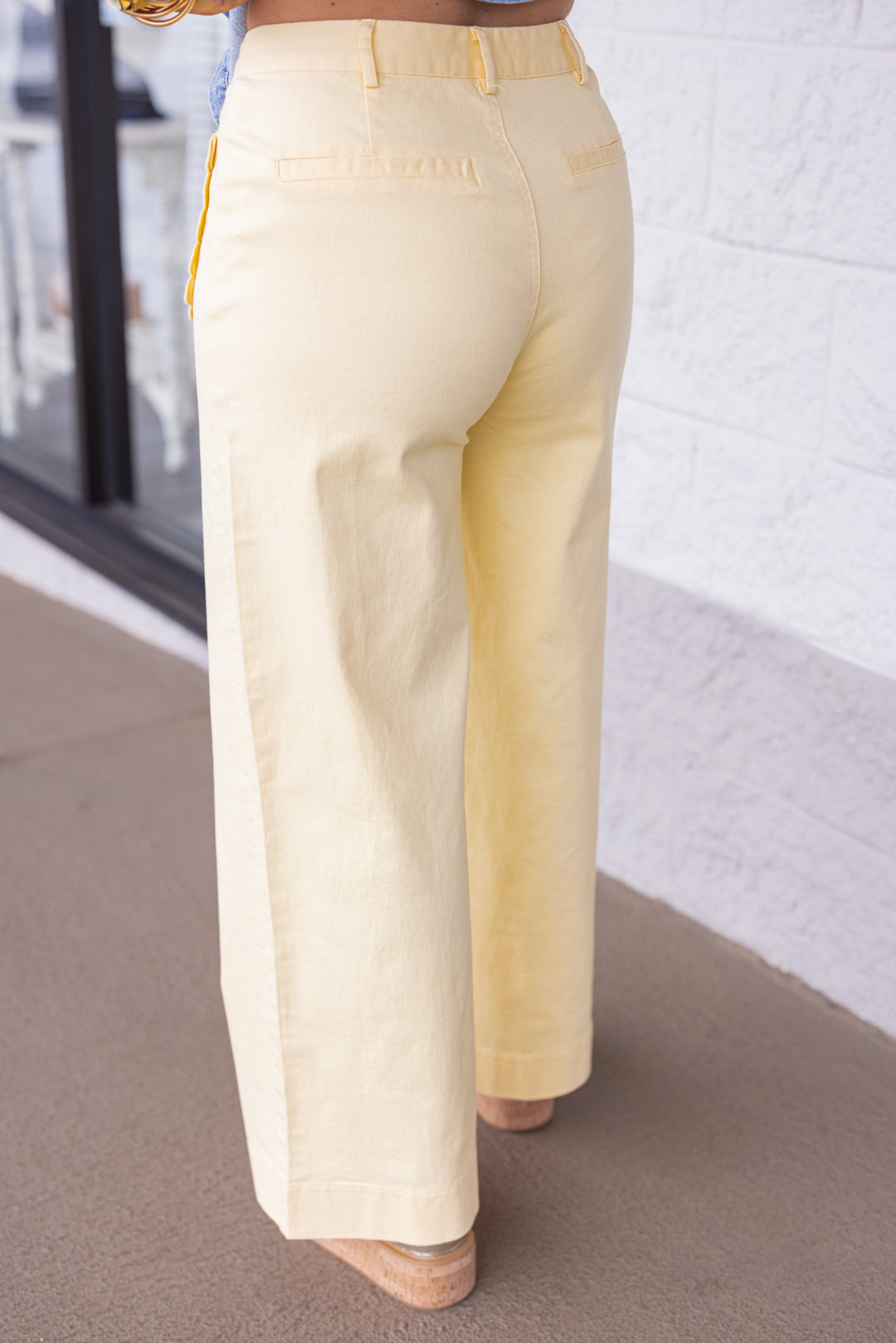 Entro scalloped hem butter yellow twill denim pants back