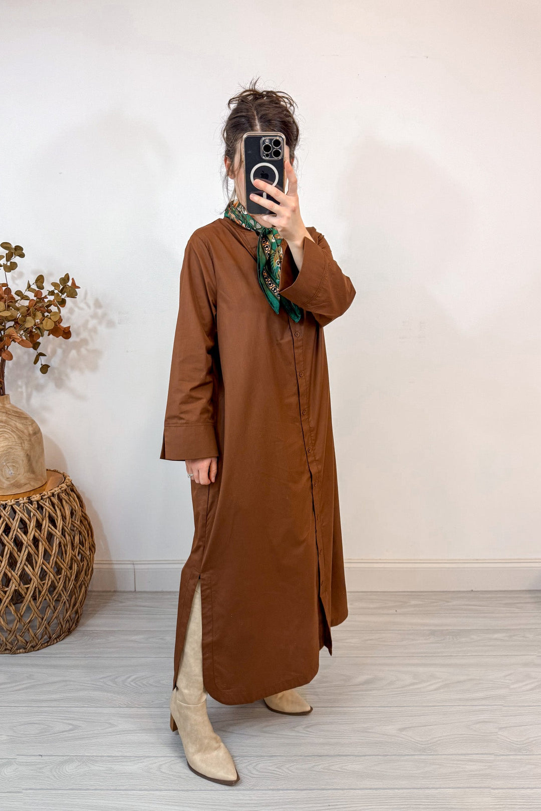 entro solid olive button up dress side