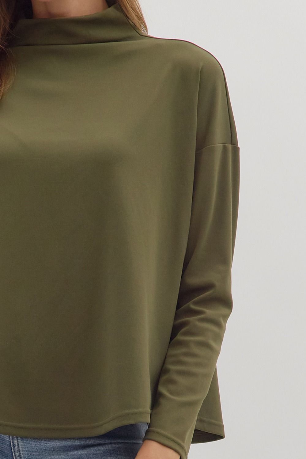 entro olive long sleeve mock neck layering  tee details