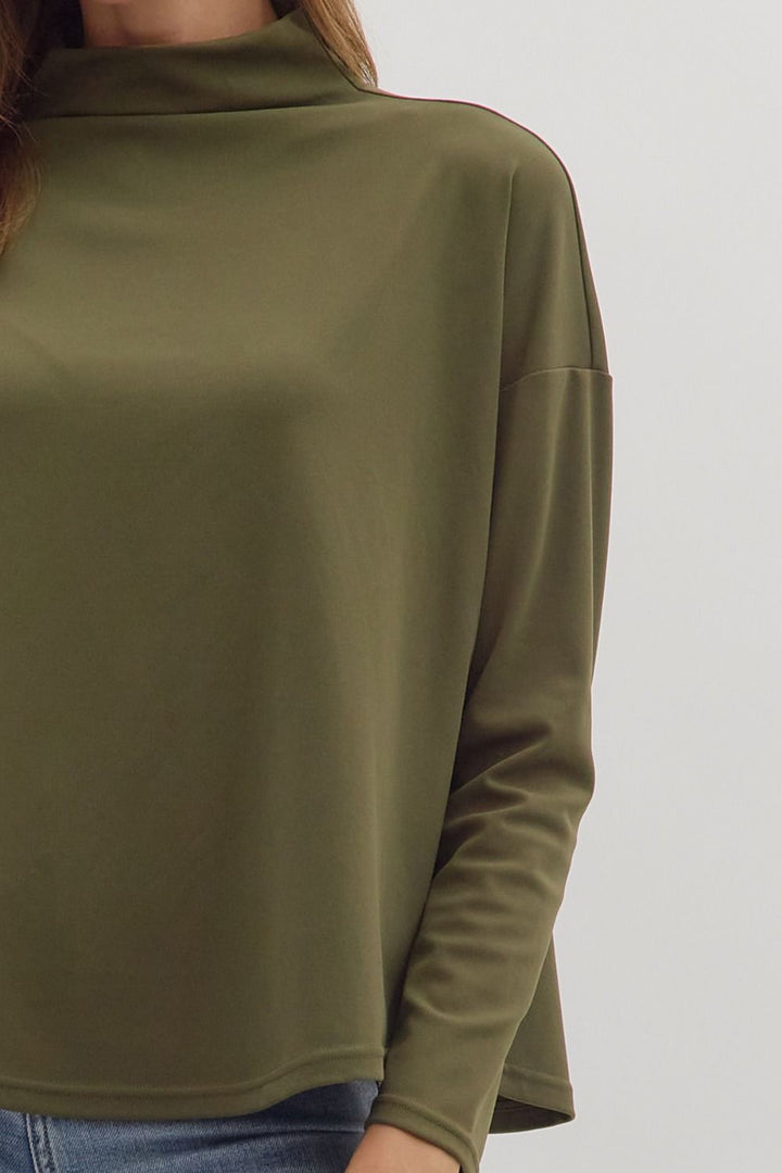entro olive long sleeve mock neck layering  tee details