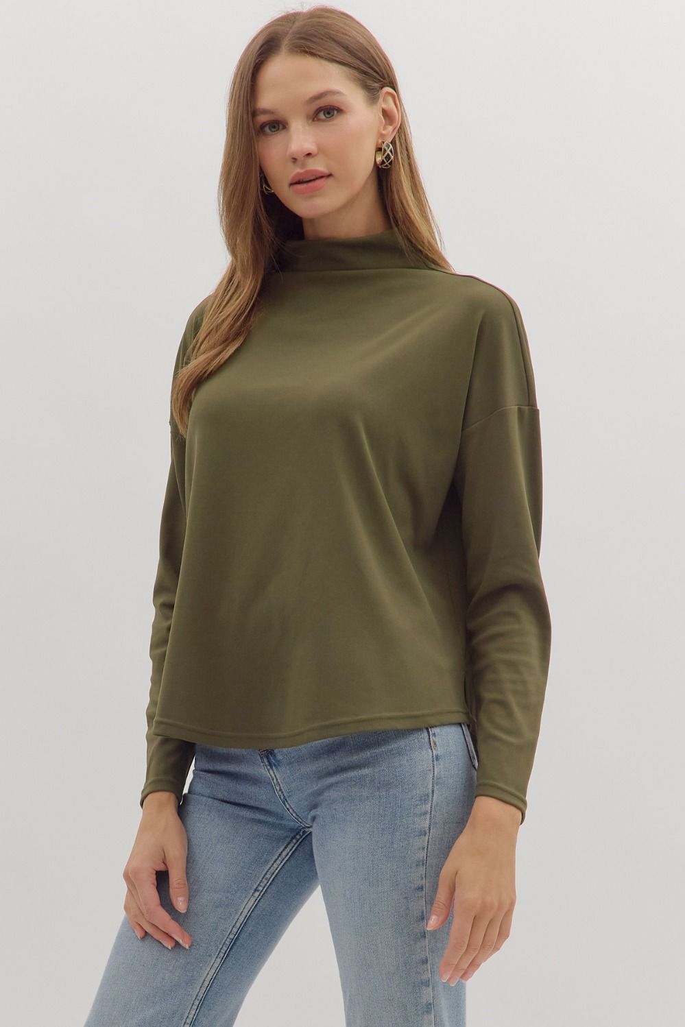 entro olive long sleeve mock neck layering  tee side