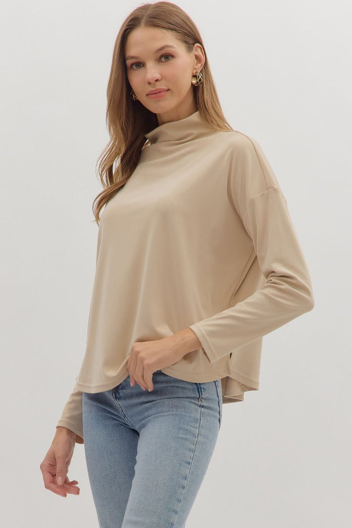 entro solid layering natural beige long sleeve mock neck top side