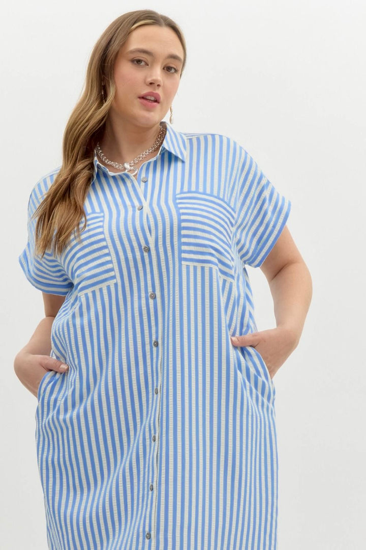 Stunningly Striped Blue Maxi Dress