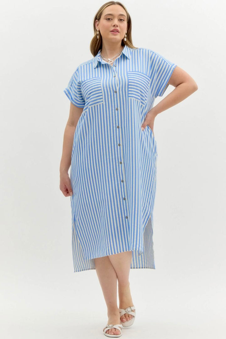 Stunningly Striped Blue Maxi Dress